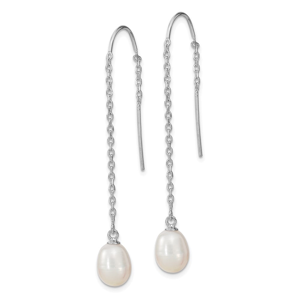 Sterling Silver Rhodium-plated 7- White Teardrop Freshwater Cultured Pearl Threader Earrings