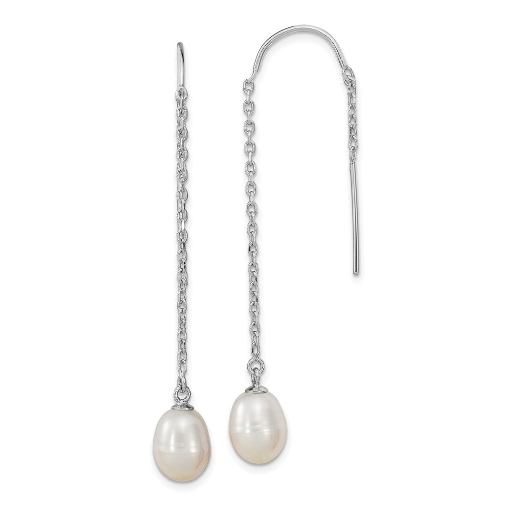 Sterling Silver Rhodium-plated 7- White Teardrop Freshwater Cultured Pearl Threader Earrings