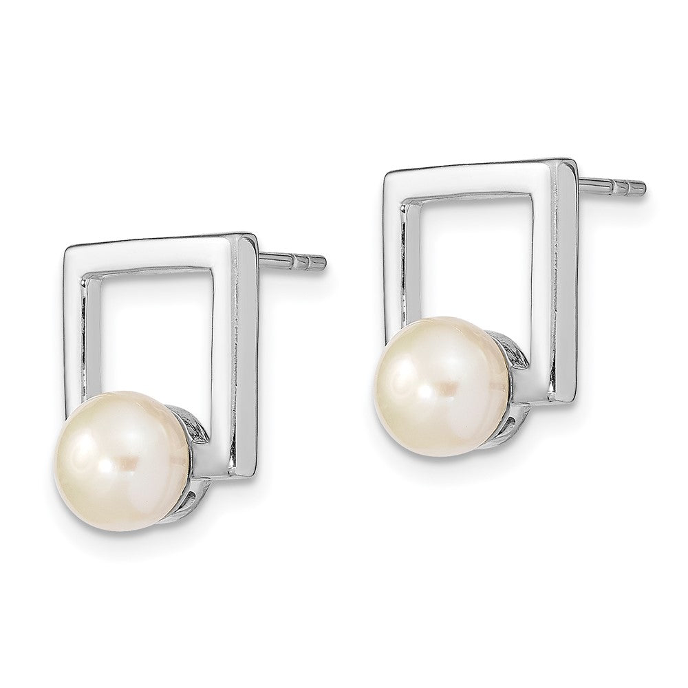 Sterling Silver Rhodium-plated 6- White Button Freshwater Cultured Pearl Square Post Earrings