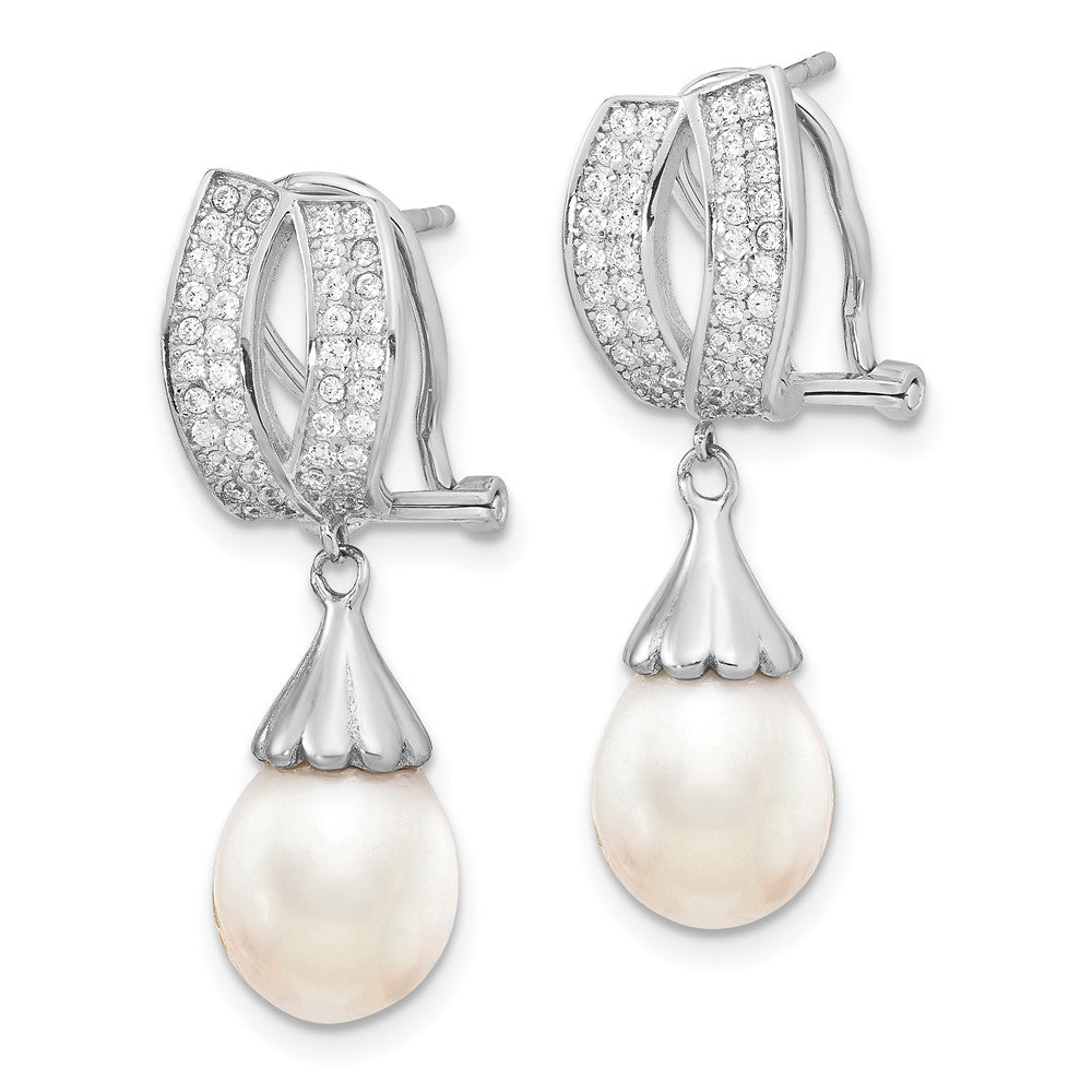 Sterling Silver Rhodium-plated 8- Rice FWC Pearl CZ Omega Back Earrings