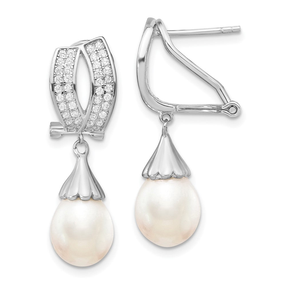 Sterling Silver Rhodium-plated 8- Rice FWC Pearl CZ Omega Back Earrings