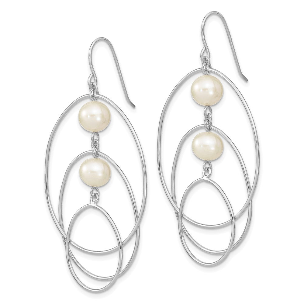 Sterling Silver Rhodium-plated 8- White Semi-Round Freshwater Cultured Pearl Circles Dangle Earrings