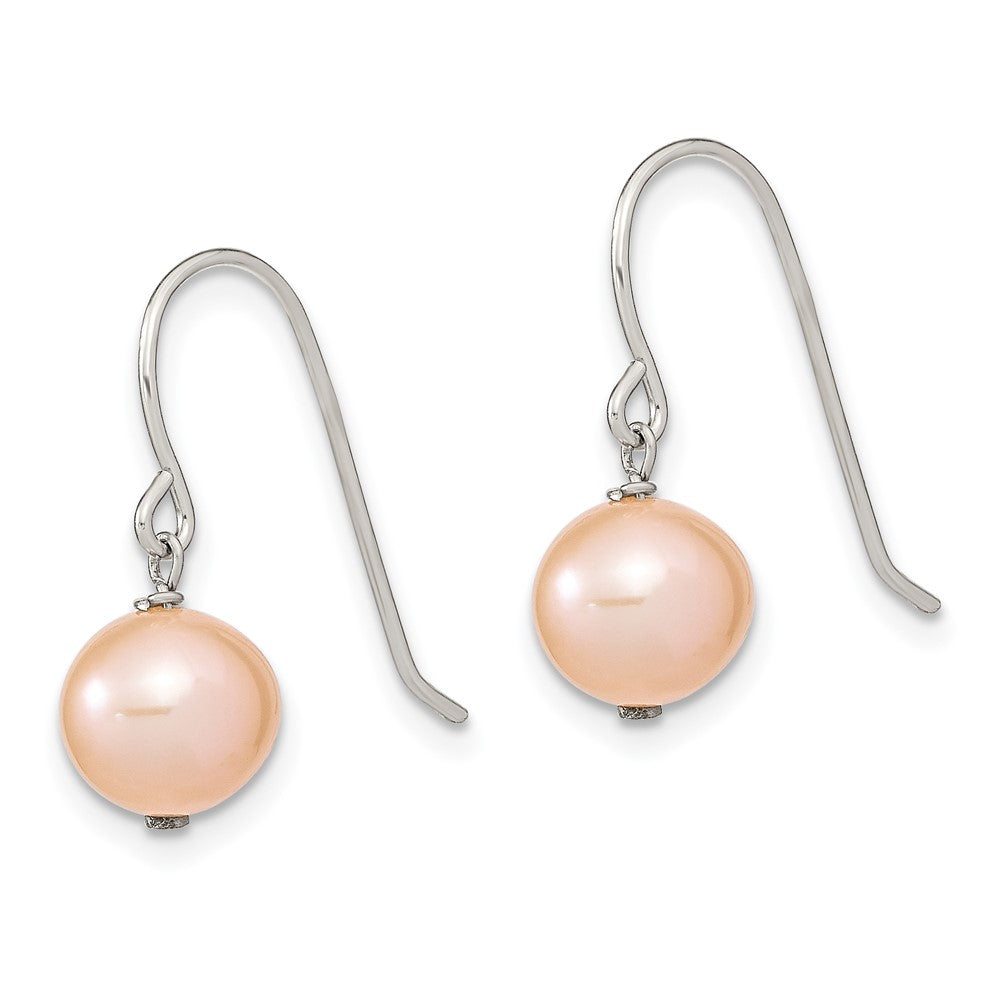 Sterling Silver Rhodium-plated Polished Pink 7- Freshwater Cultured Pearl Dangle Earrings