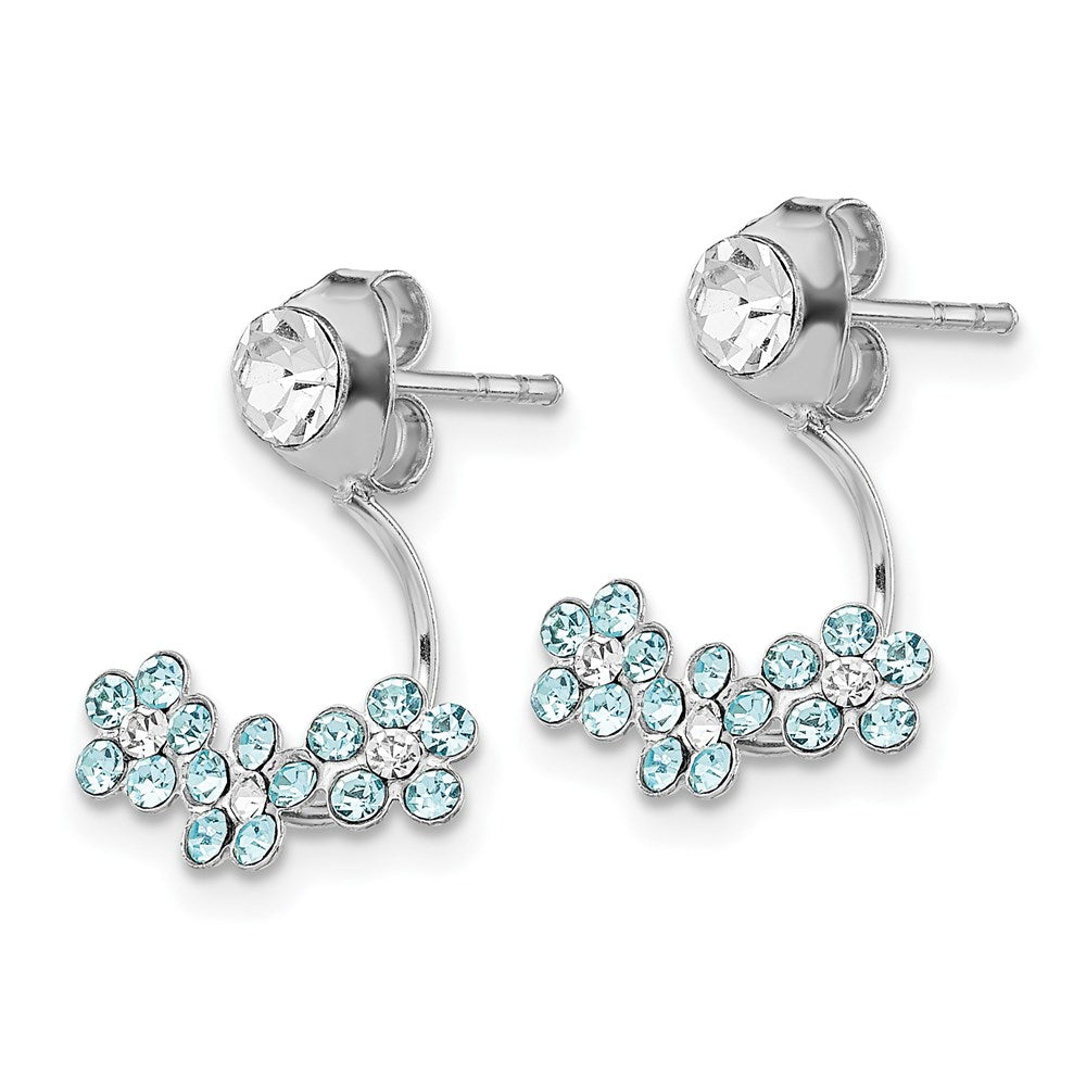 Sterling Silver Rhodium-plated Clear/Blue Crystal Front & Back Earrings