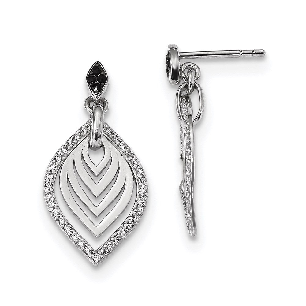 Sterling Silver Rhodium-plated w/Black Onyx & CZ Post Dangle Earrings