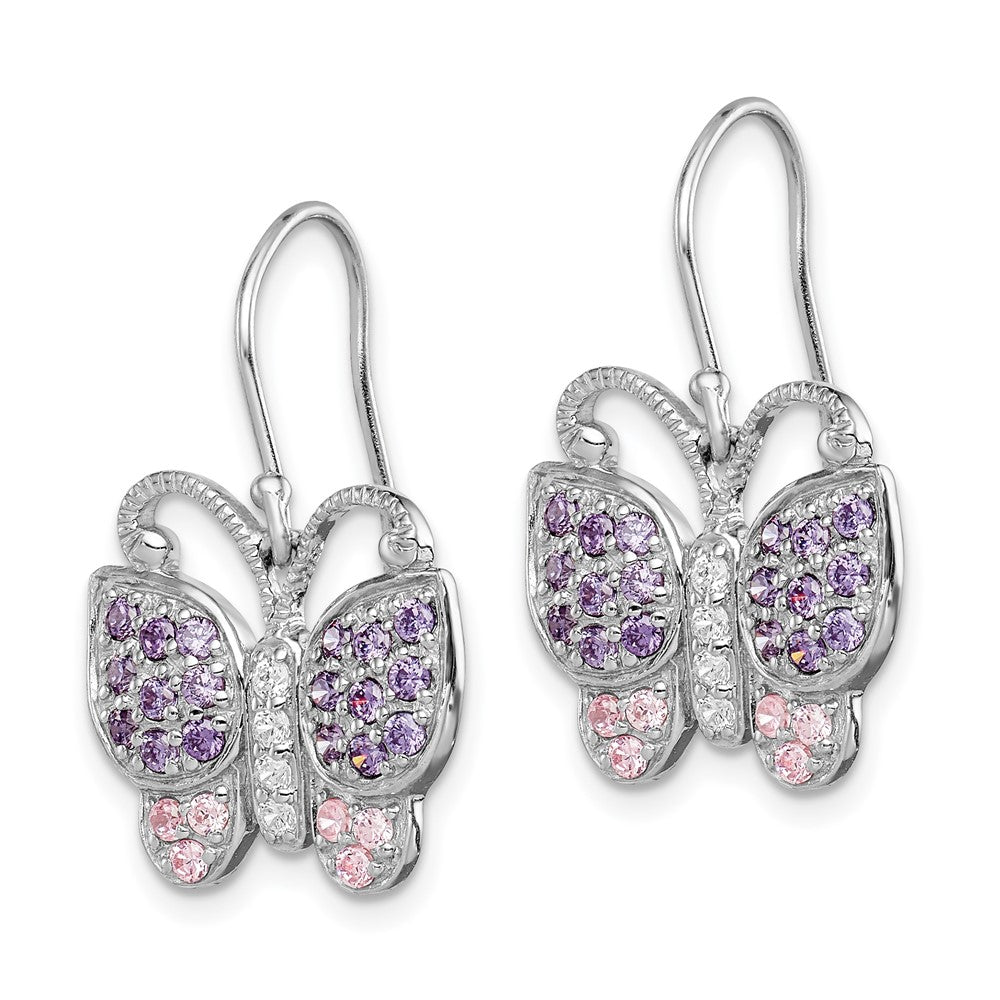 Sterling Silver Rhodium-plated w/CZ Butterfly Shepherd Hook Earrings