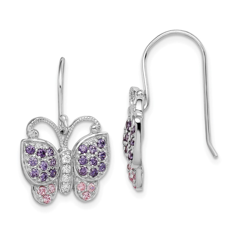 Sterling Silver Rhodium-plated w/CZ Butterfly Shepherd Hook Earrings