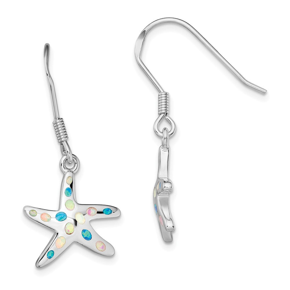 Sterling Silver Rhodium-plated Pink/Blue Created Opal Starfish Earrings