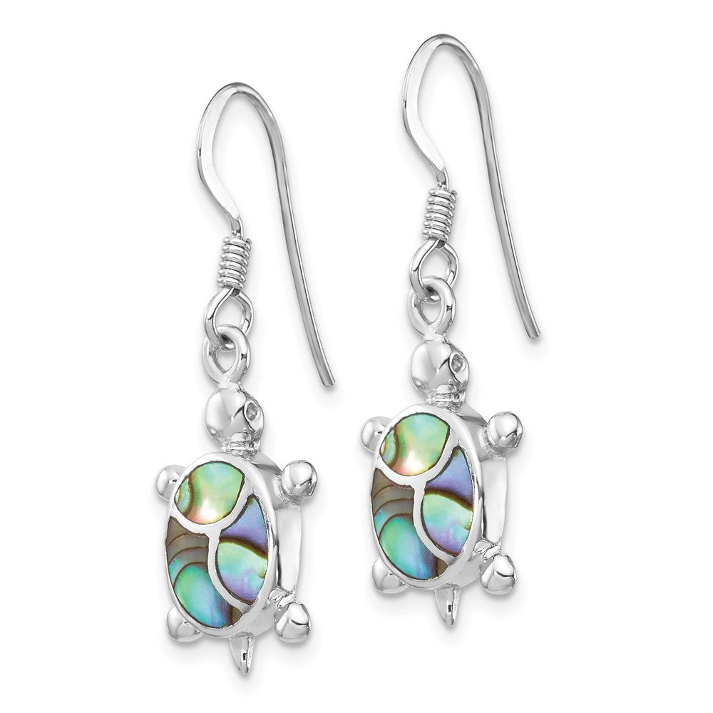 Sterling Silver Rhodium-plated Abalone Turtle Dangle Earrings