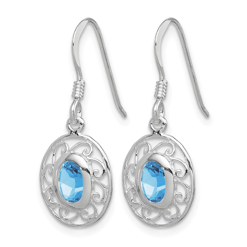 Sterling Silver Rhod-plated Swiss Blue Topaz Filigree Dangle Earrings