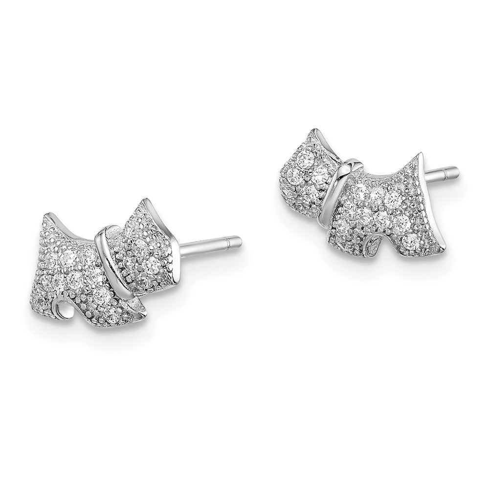 Sterling Silver Rhodium-plated Polished CZ Scottie Dog Post Earrings