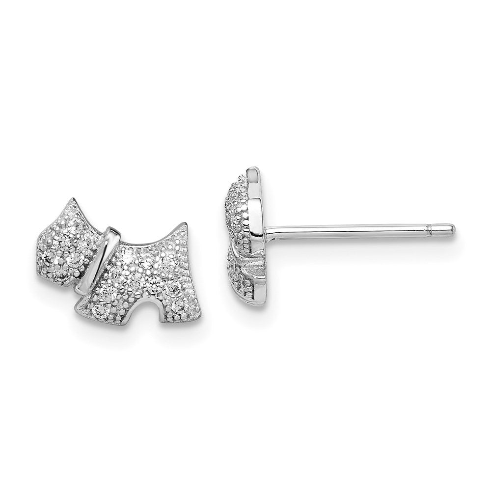 Sterling Silver Rhodium-plated Polished CZ Scottie Dog Post Earrings