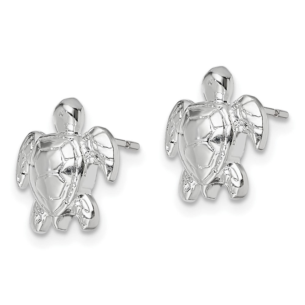 De-Ani Sterling Silver Rhodium-Plated Polished Mini Sea Turtle Post Earrings