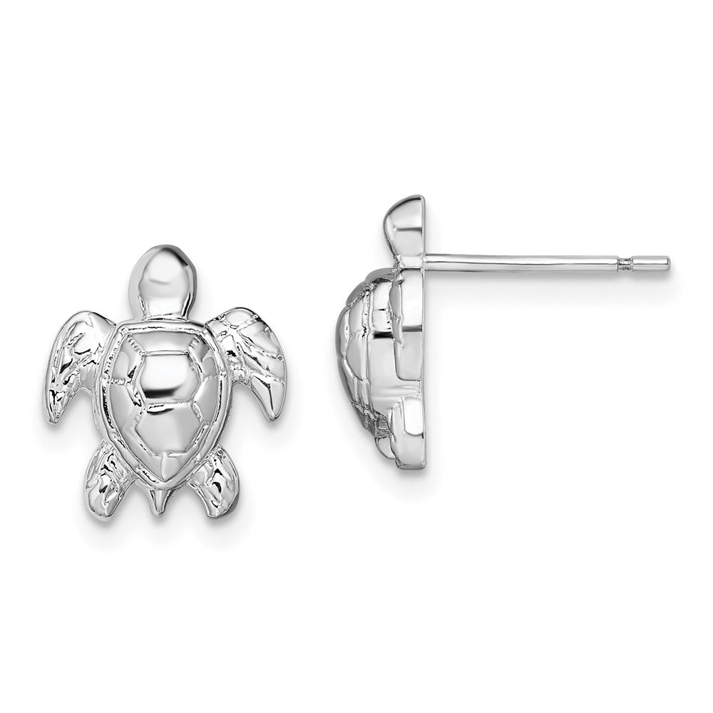 De-Ani Sterling Silver Rhodium-Plated Polished Mini Sea Turtle Post Earrings