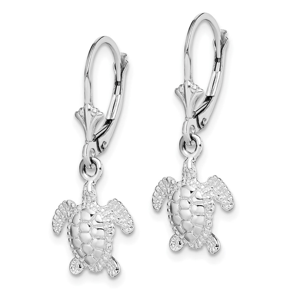 De-Ani Sterling Silver Rhodium-Plated Mini Sea Turtle Leverback Earrings