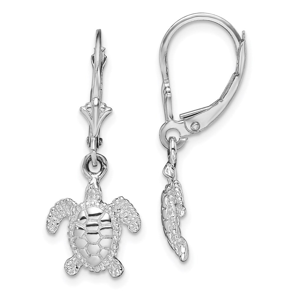 De-Ani Sterling Silver Rhodium-Plated Mini Sea Turtle Leverback Earrings