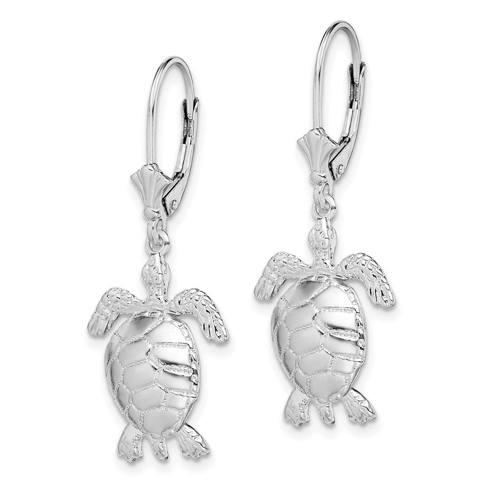 De-Ani Sterling Silver Rhodium-plated Polished 3D Moveable Turtle Leverback Earrings