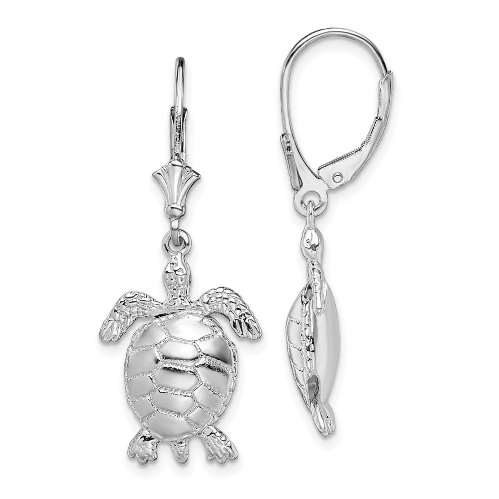 De-Ani Sterling Silver Rhodium-plated Polished 3D Moveable Turtle Leverback Earrings