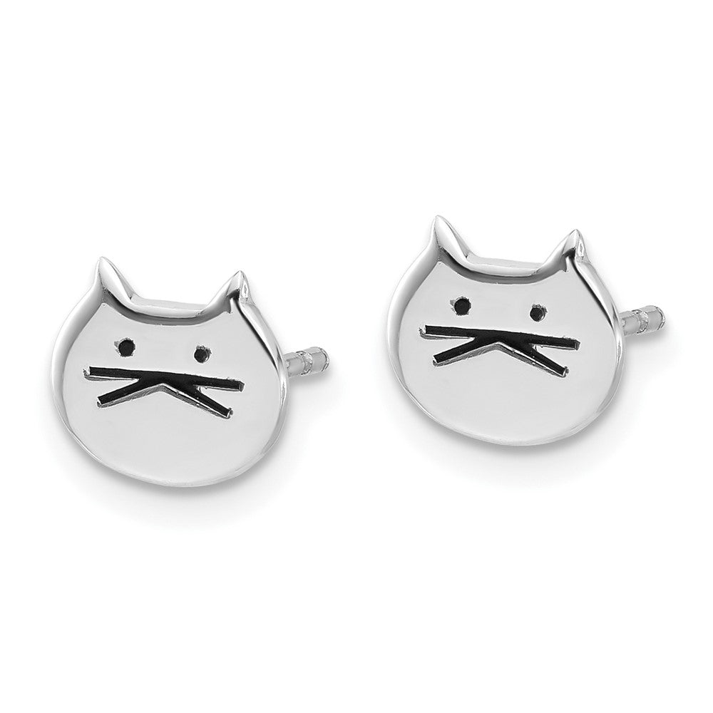 Sterling Silver Rhodium-plated Madi K Enamel Cat Face Post Earrings