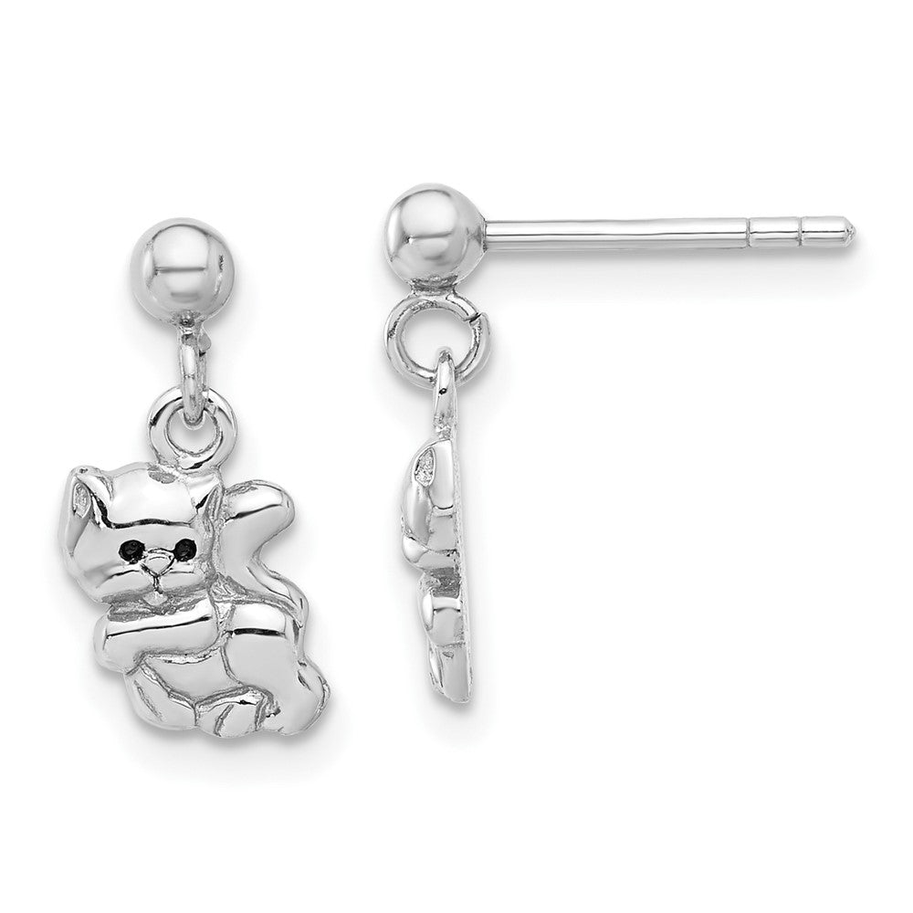 Sterling Silver Rhodium-plated Enameled Cat Post Dangle Earrings