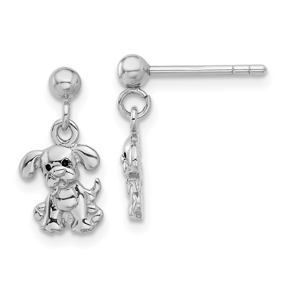 Sterling Silver Rhodium-plated Enameled Dog Post Dangle Earrings