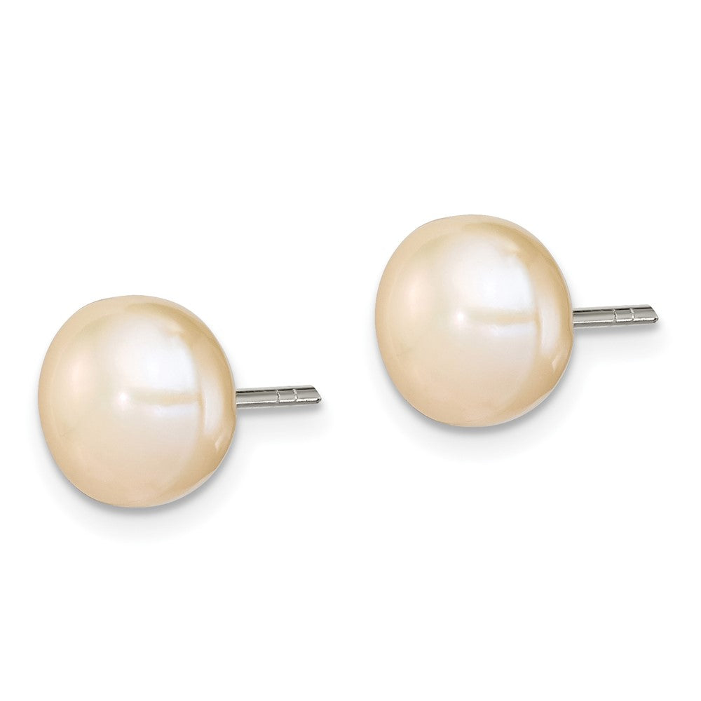 Sterling Silver Polished Peach 9- Freshwater Cultured Pearl Button Post Earrings