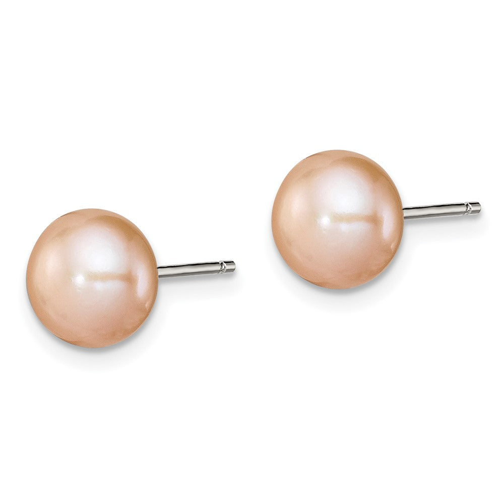 Sterling Silver Polished Peach 8- Freshwater Cultured Pearl Button Post Earrings