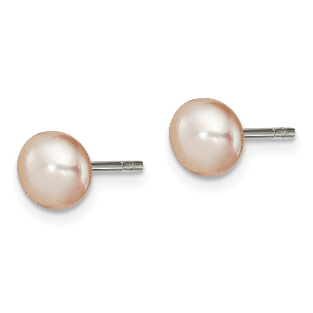 Sterling Silver Polished Peach 5- Freshwater Cultured Pearl Button Post Earrings