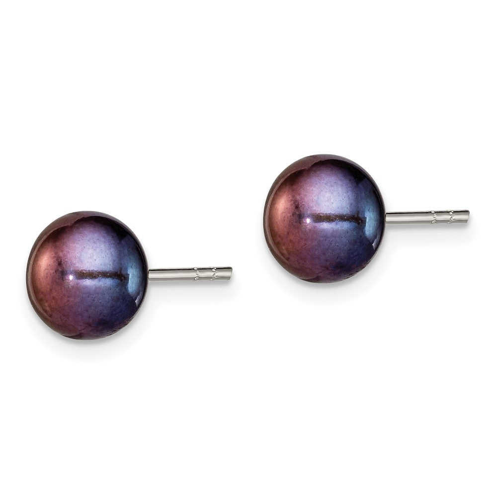 Sterling Silver Polished 7- Black Freshwater Cultured Pearl Button Post Earrings