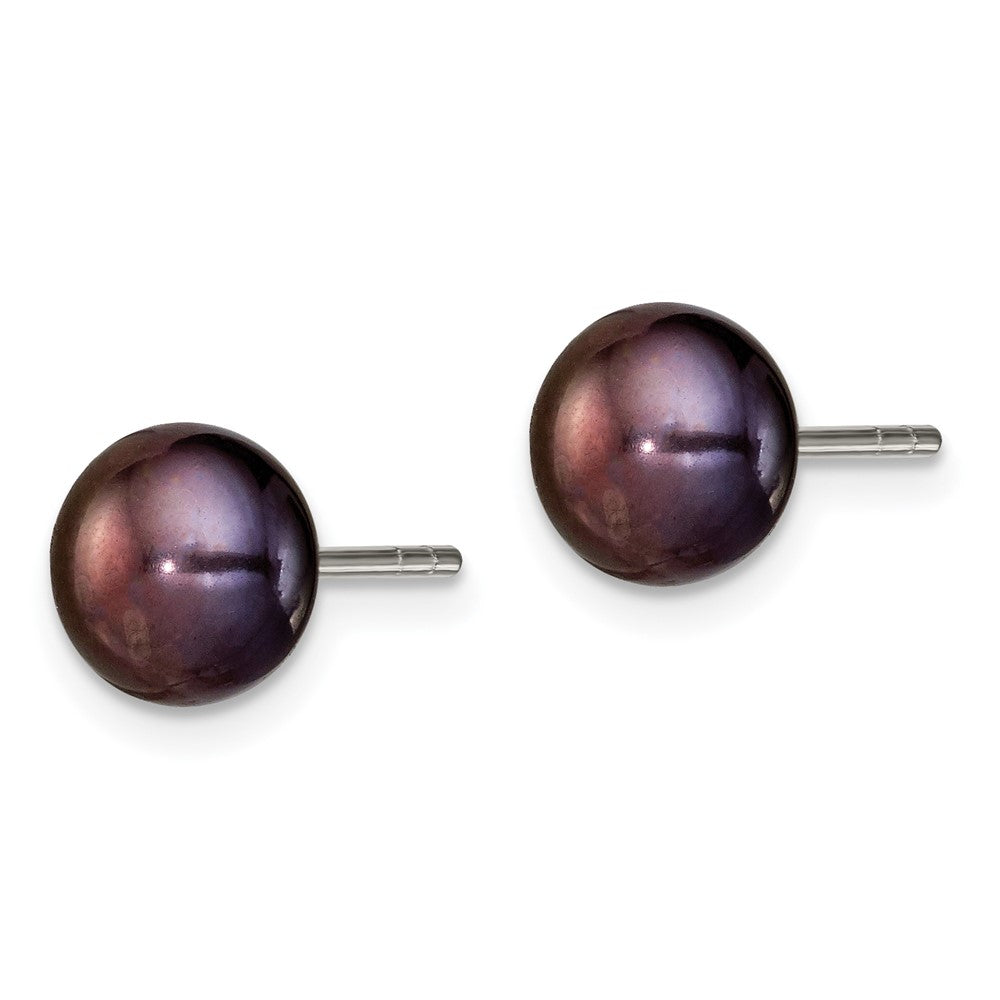 Sterling Silver Polished 5- Black Freshwater Cultured Pearl Button Post Earrings