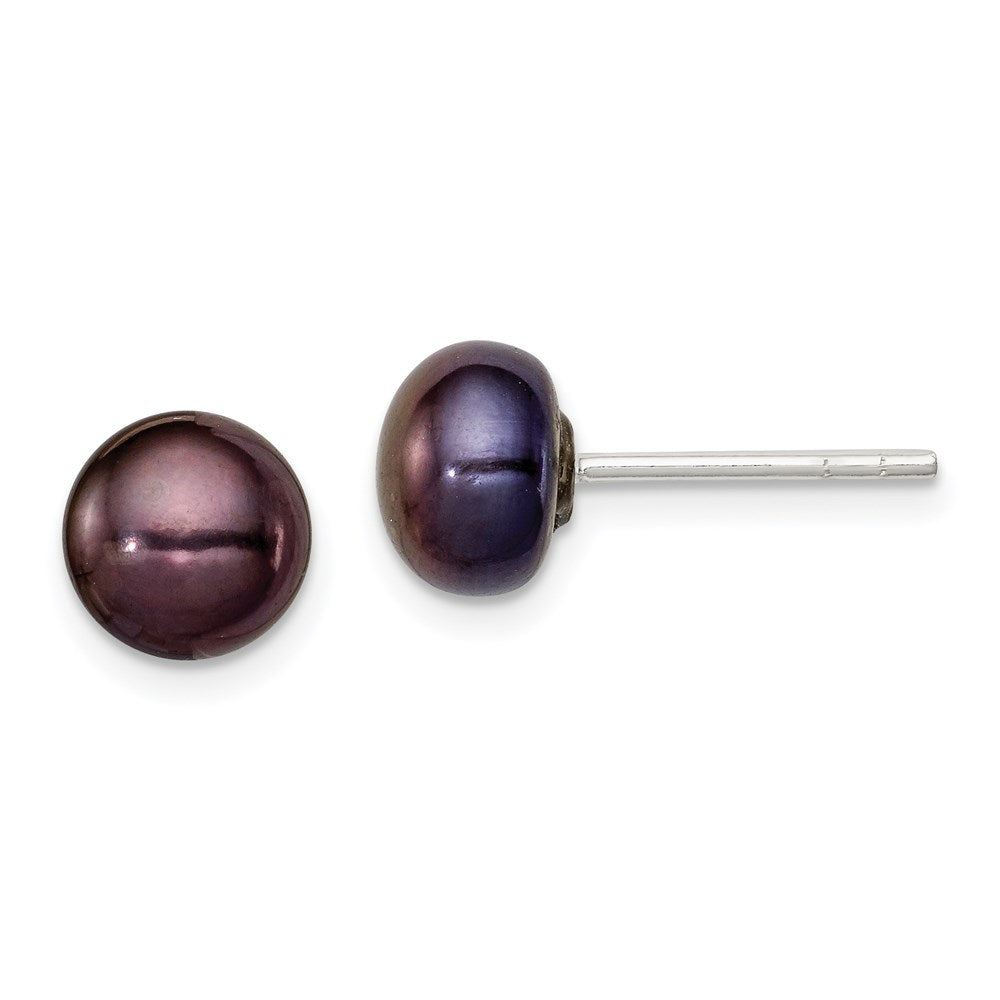 Sterling Silver Polished 5- Black Freshwater Cultured Pearl Button Post Earrings