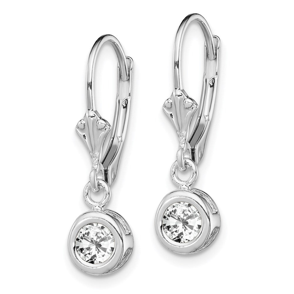 Sterling Silver Rhodium Plated Round CZ Leverback Earrings