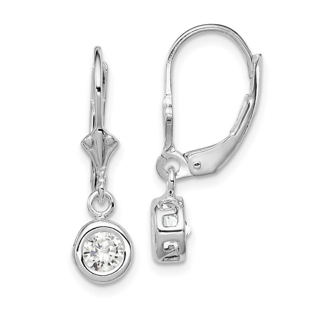 Sterling Silver Rhodium Plated Round CZ Leverback Earrings