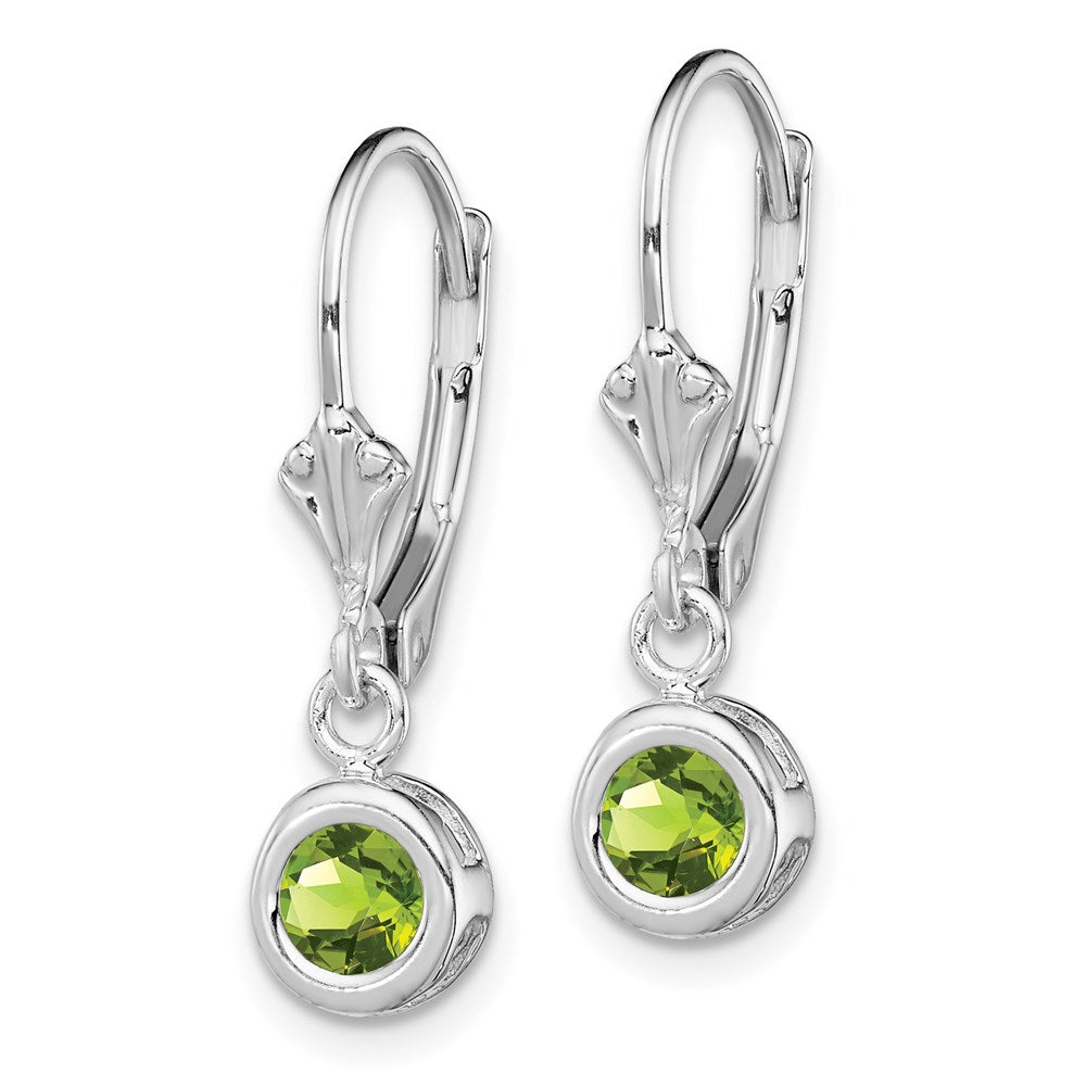 Sterling Silver Rhodium Plated Round Peridot Leverback Earrings
