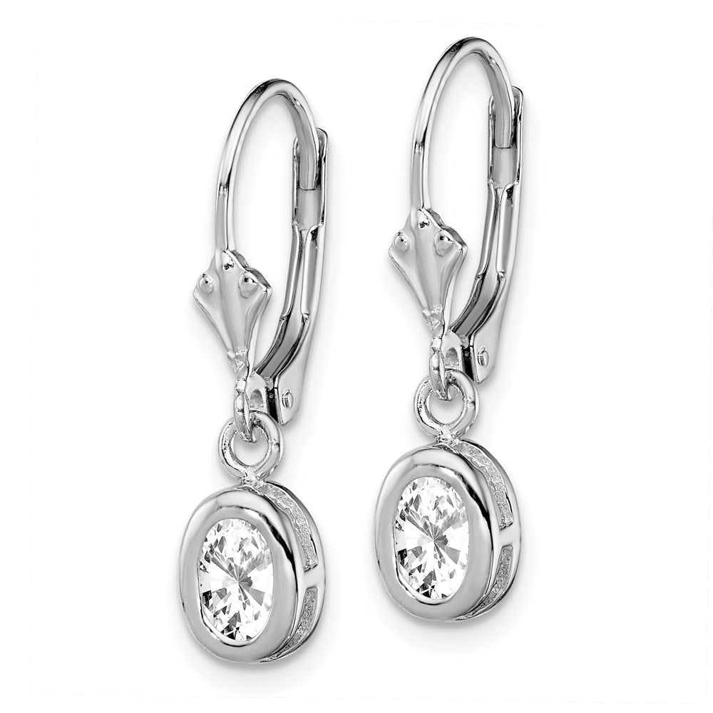 Sterling Silver Rhodium Plated 6x Oval CZ Leverback Earrings