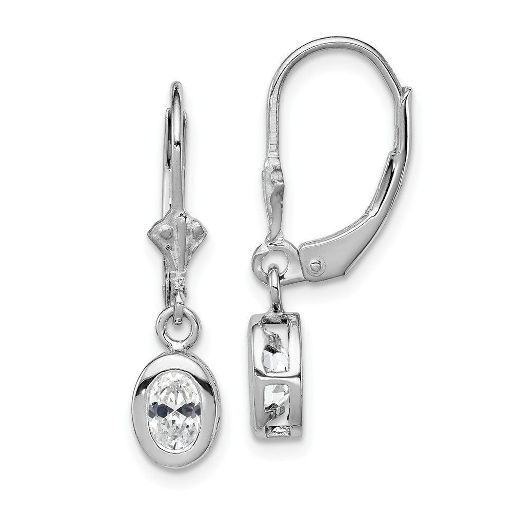 Sterling Silver Rhodium Plated 6x Oval CZ Leverback Earrings