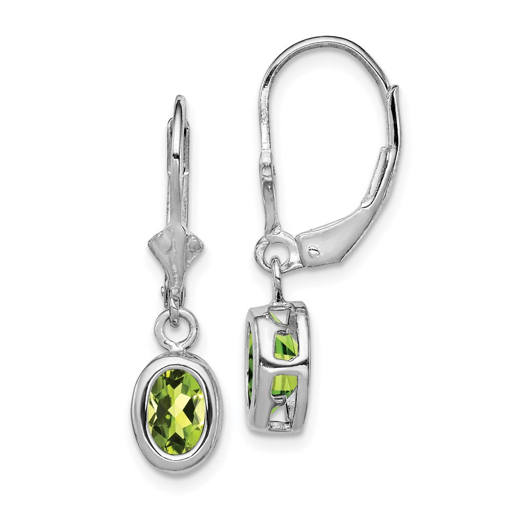 Sterling Silver Rhodium Plated 7x Oval Peridot Leverback Earrings