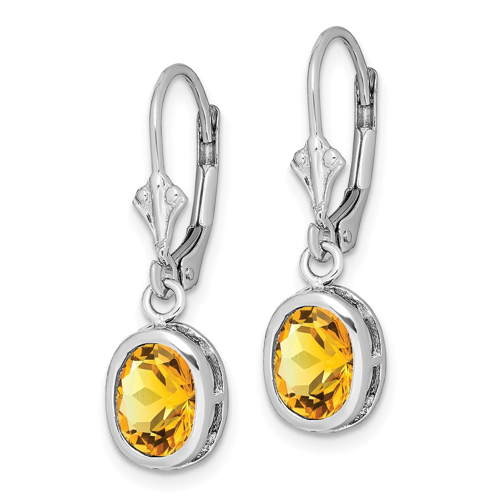 Sterling Silver Rhodium Plated 8x Oval Citrine Leverback Earrings