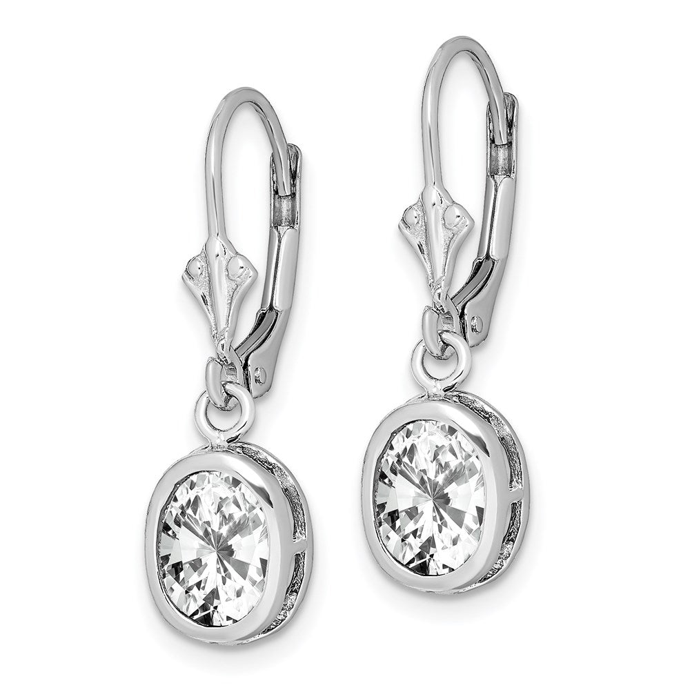 Sterling Silver Rhodium Plated 8x Oval CZ Leverback Earrings