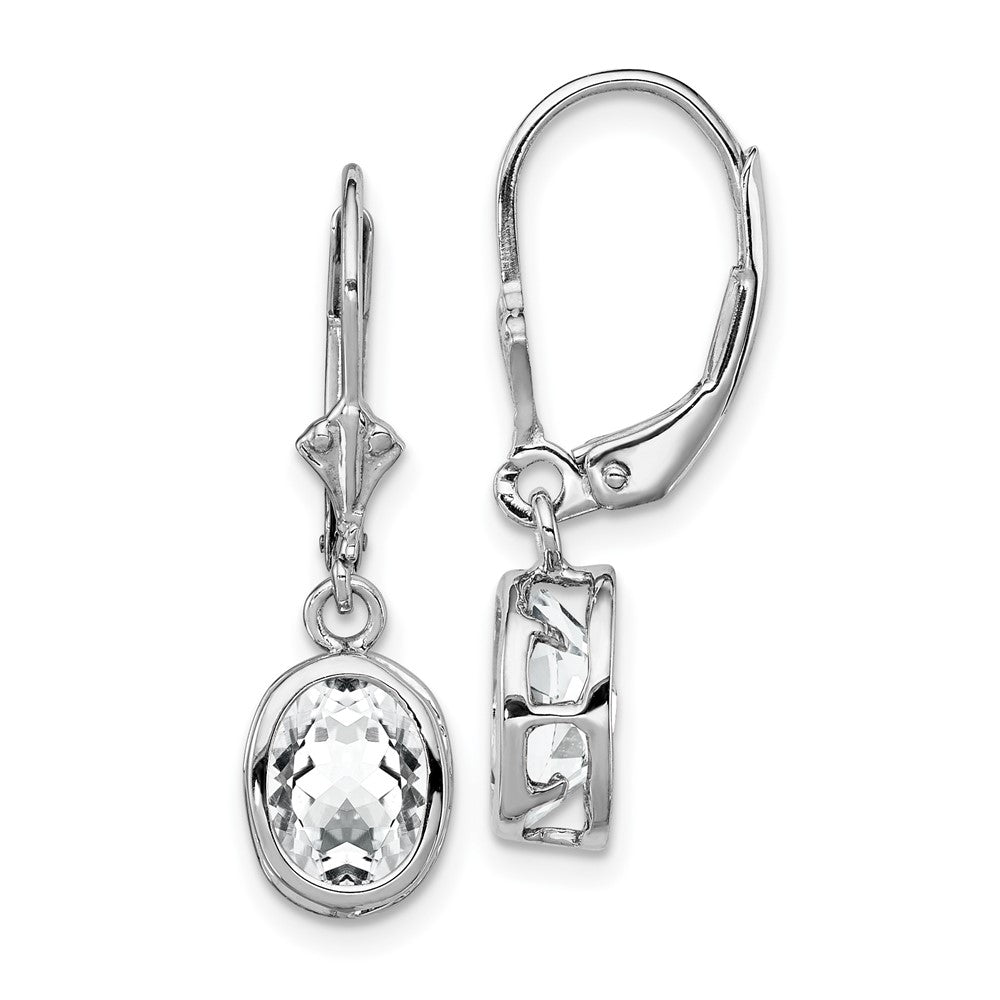 Sterling Silver Rhodium Plated 8x Oval CZ Leverback Earrings