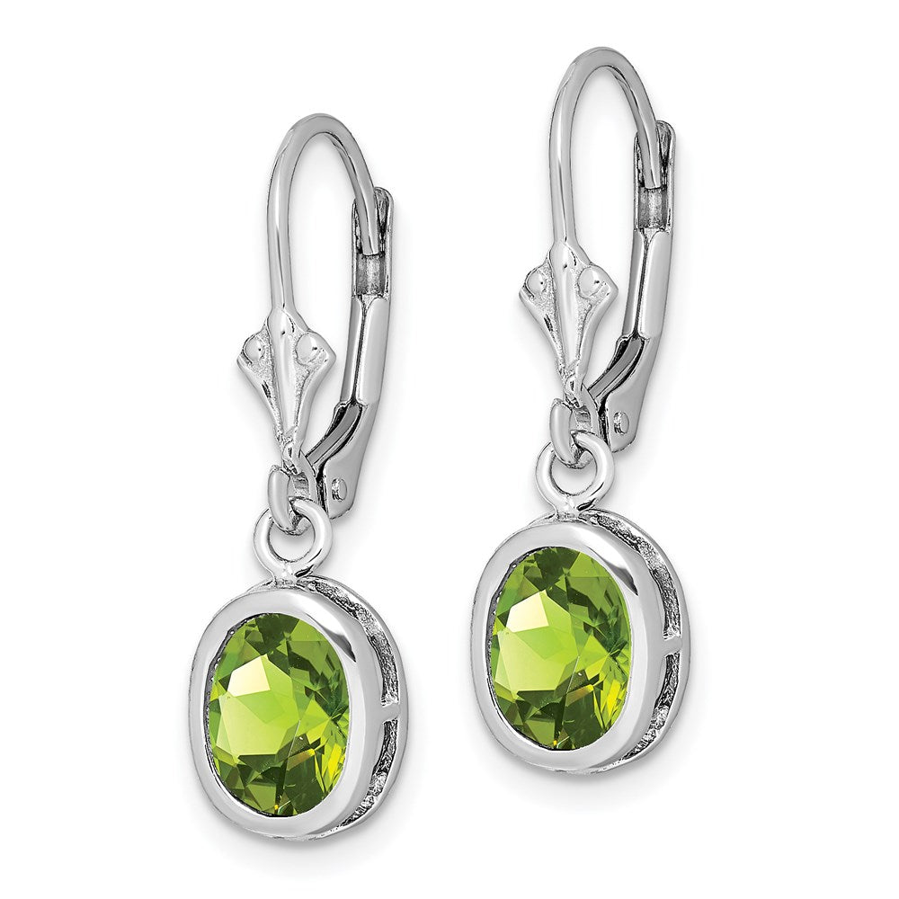 Sterling Silver Rhodium Plated 8x Oval Peridot Leverback Earrings