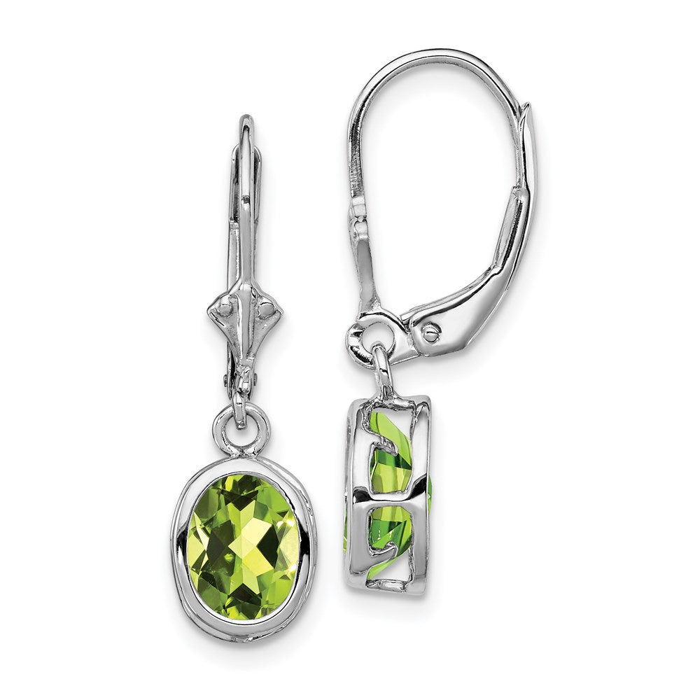 Sterling Silver Rhodium Plated 8x Oval Peridot Leverback Earrings