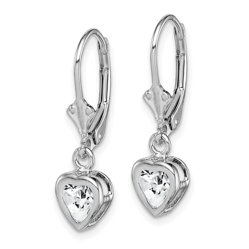 Sterling Silver Rhodium Plated Heart CZ Leverback Earrings
