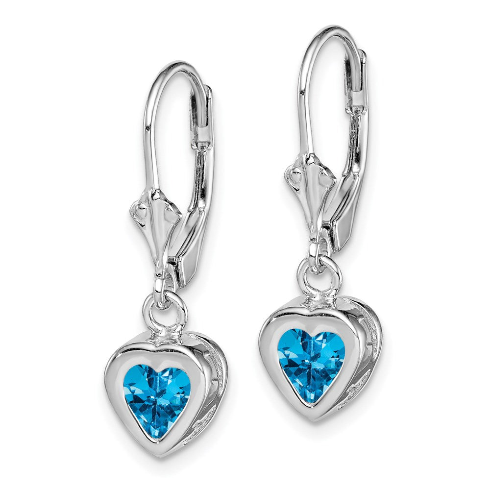 Sterling Silver Rhodium Plated Heart Blue Topaz Leverback Earrings