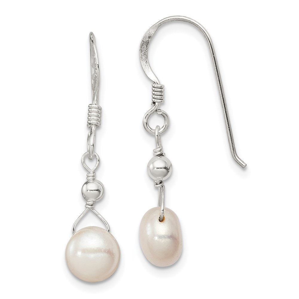 Sterling Silver Polished 7- Freshwater Cultured Pearl Dangle Earrings