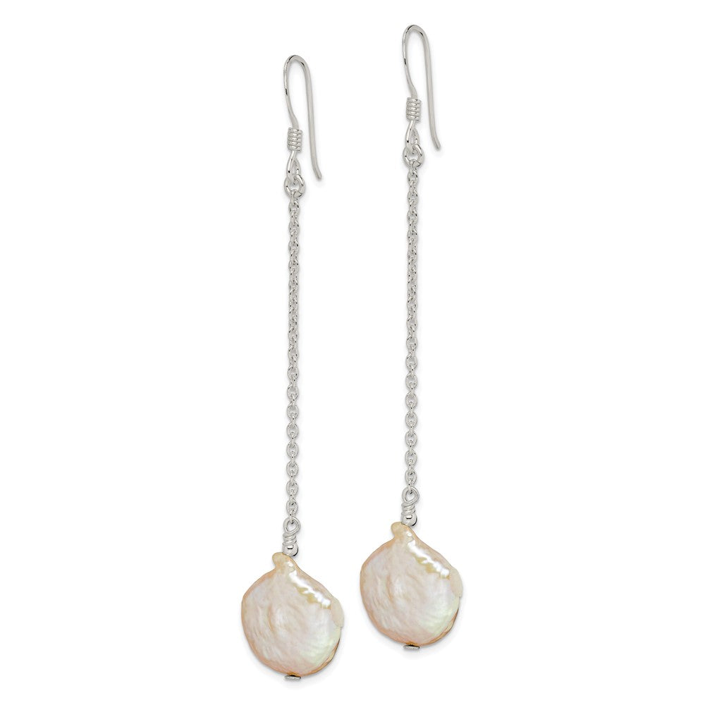 Sterling Silver Polished White 12- Coin Freshwater Cultured Pearl Dangle Earrings
