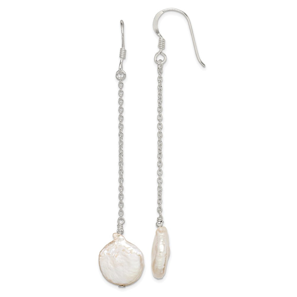 Sterling Silver Polished White 12- Coin Freshwater Cultured Pearl Dangle Earrings