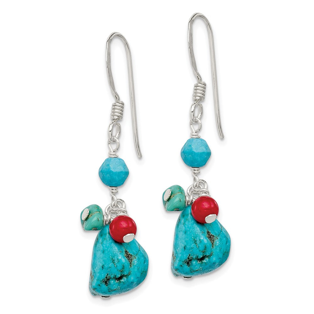 Sterling Silver Dyed Howlite/Turquoise/Red Coral French Hook Earrings