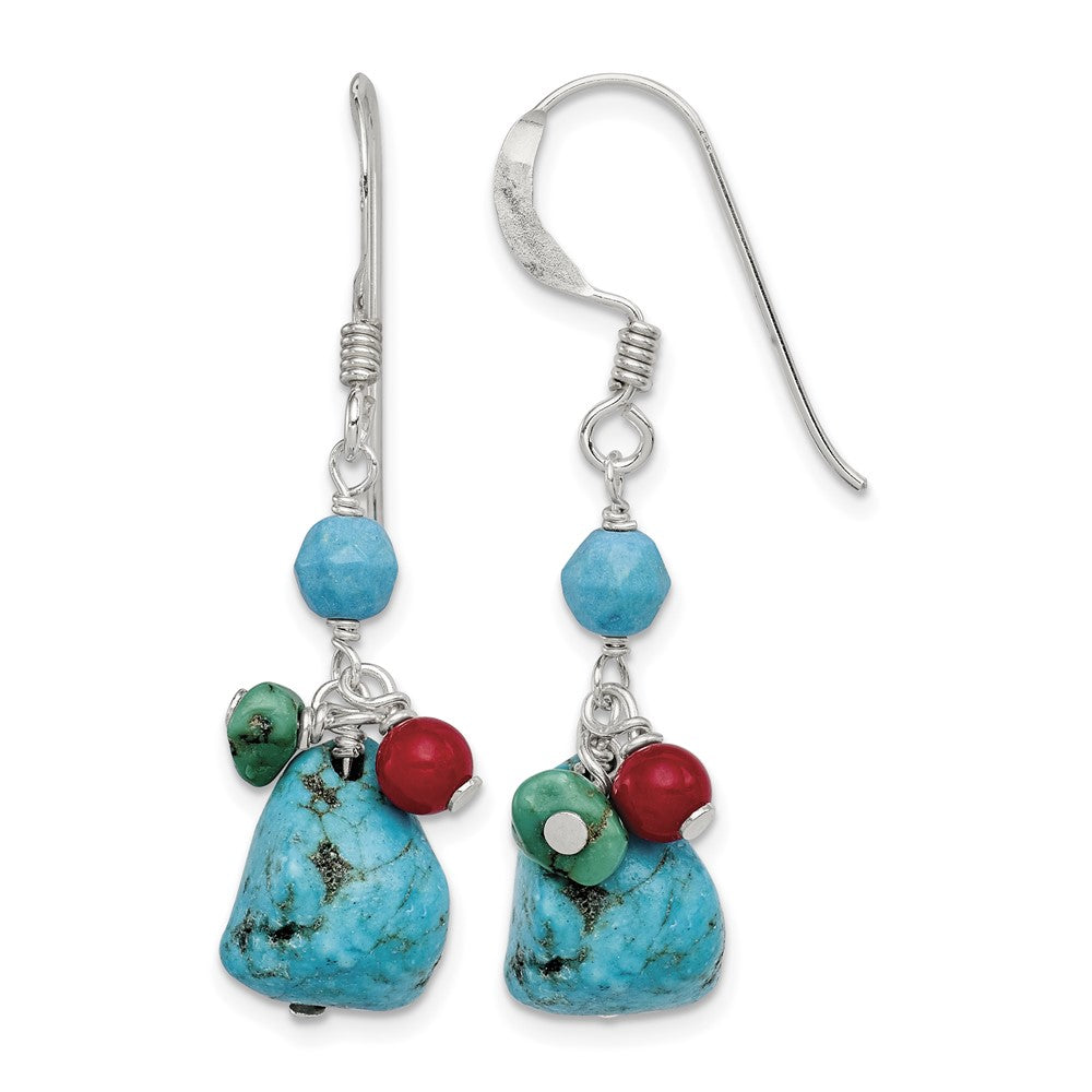 Sterling Silver Dyed Howlite/Turquoise/Red Coral French Hook Earrings