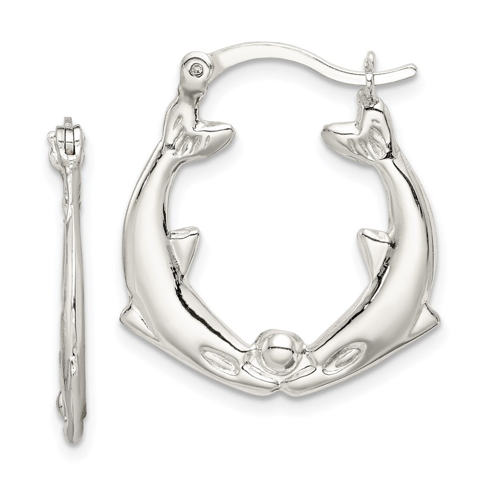 Sterling Silver Rhodium-plated Polished Dolphins Round Hoop Earrings